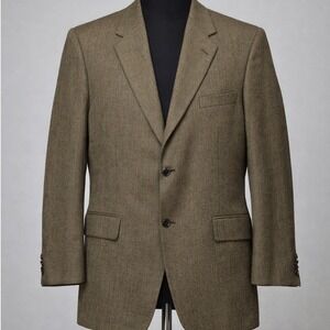 100% Lambswool Evan Picone Mens Blazer 46R Brown Tweed Sport Coat Classic suit